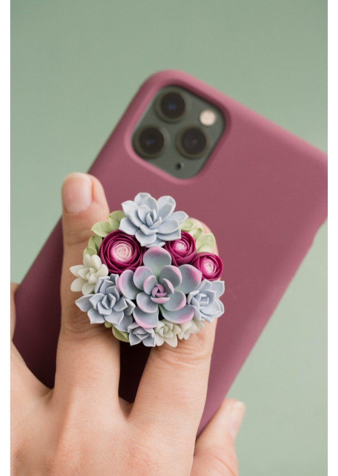 Green, Blue, and Purple Succulent Phone Grip
