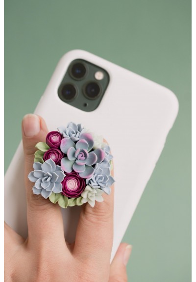 Pink Blue Succulent Phone Grip Holder/Beautiful Mobile Grip