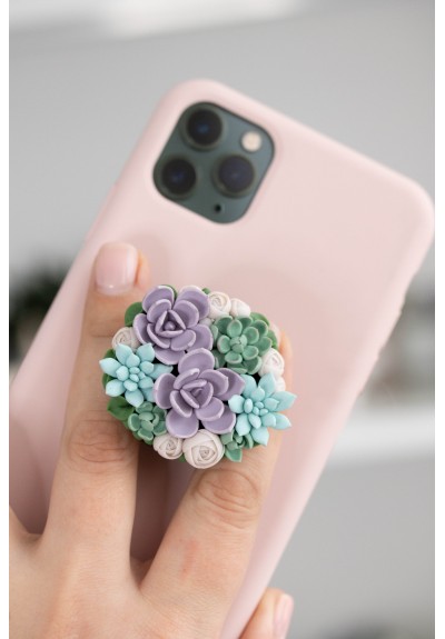 Purple, Green, Blue, and White Succulent Phone Grip