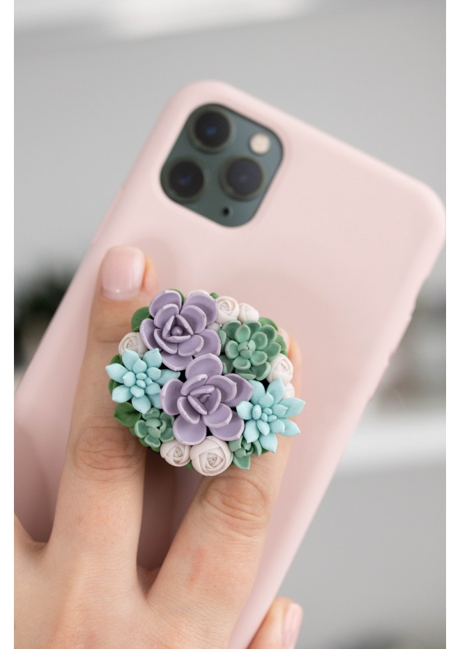 Purple, Green, Blue, and White Succulent Phone Grip