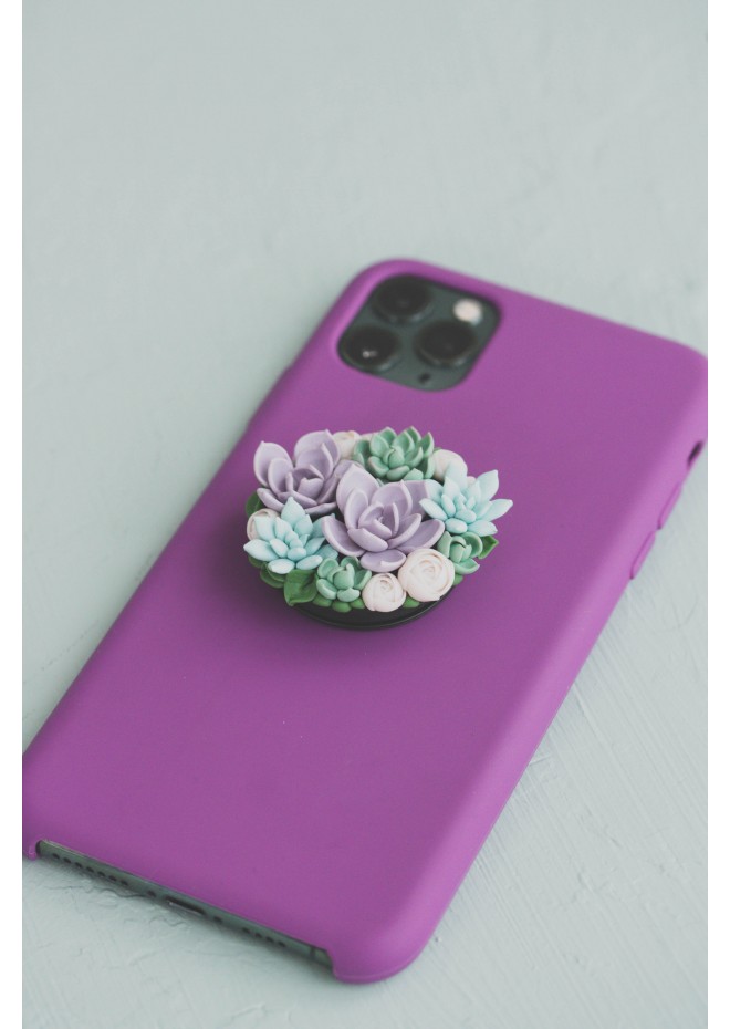 Purple, Green, Blue, and White Succulent Phone Grip