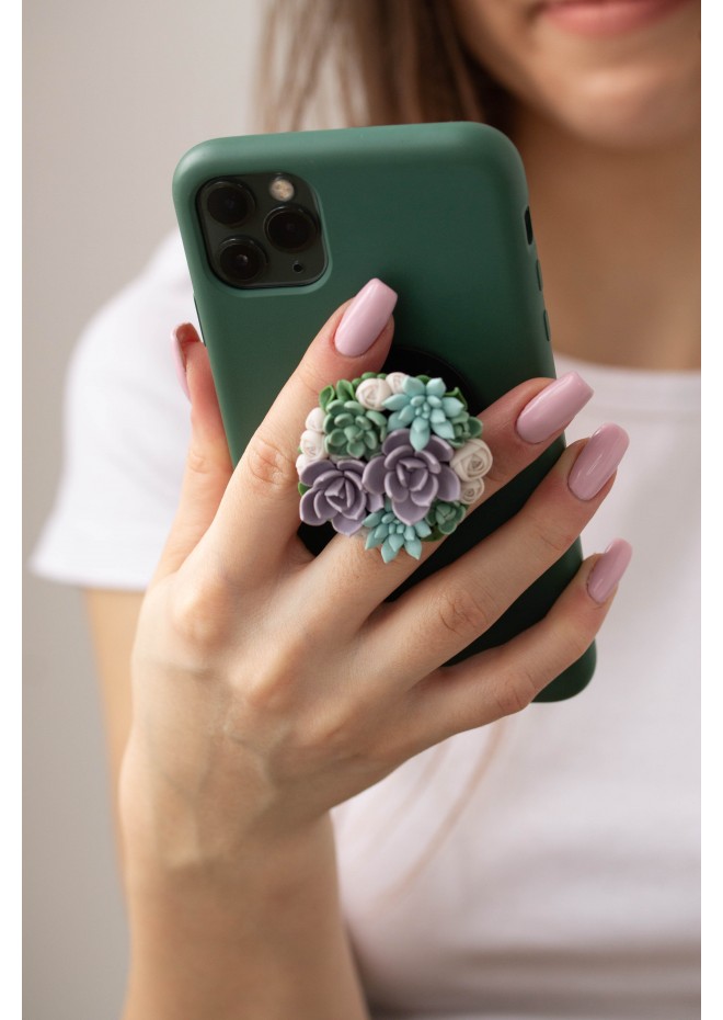 Purple, Green, Blue, and White Succulent Phone Grip