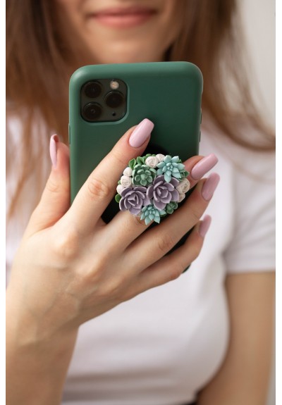 Purple Green Succulent Phone Grip Holder/Beautiful Mobile Grip