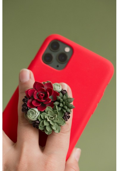 Red Green Succulent Phone Grip Holder/Beautiful Mobile Grip
