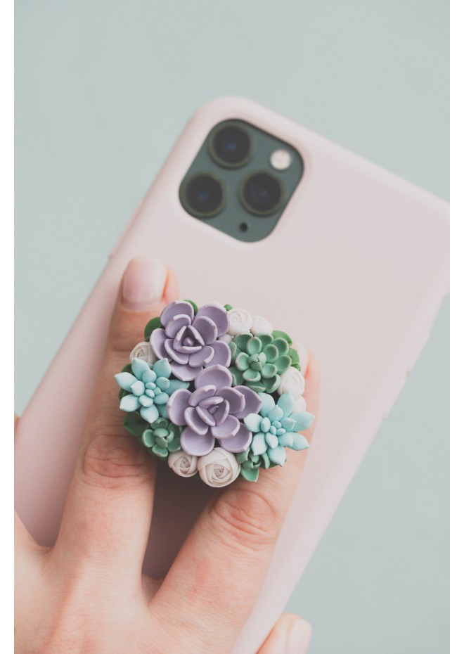 Purple, Green, Blue, and White Succulent Phone Grip