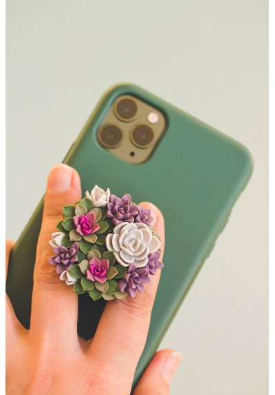 Pink Green Succulent Phone Grip Holder/Beautiful Mobile Grip