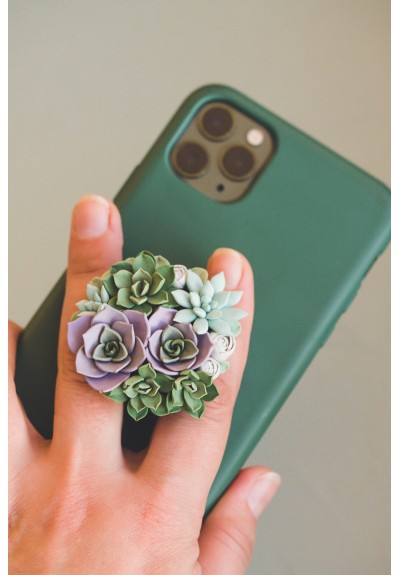 Purple Green Succulent Phone Grip Holder/Beautiful Mobile Grip
