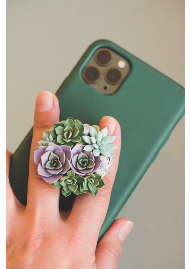 Purple, Green, Grey, and Blue Succulent Phone Grip