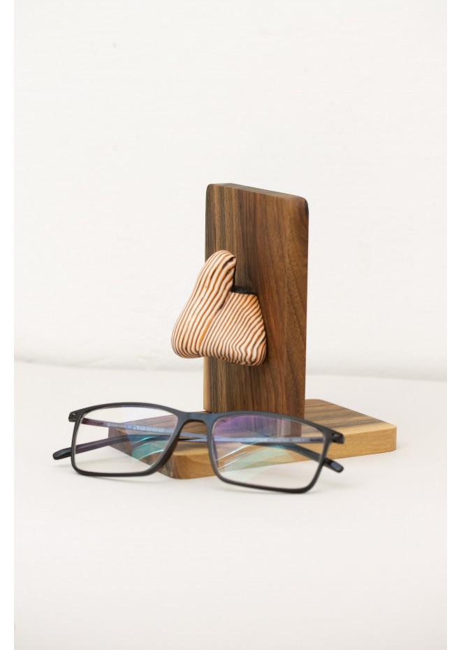 Striped Brown Nose Stand for Glasses and Sunglasses (Wall-mounted or Desk-mounted)