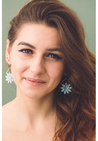 Blue pink Succulent dangle earrings