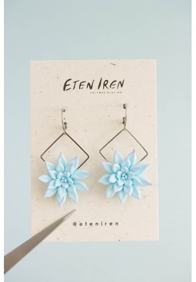 Blue Succulent Dangle Earrings