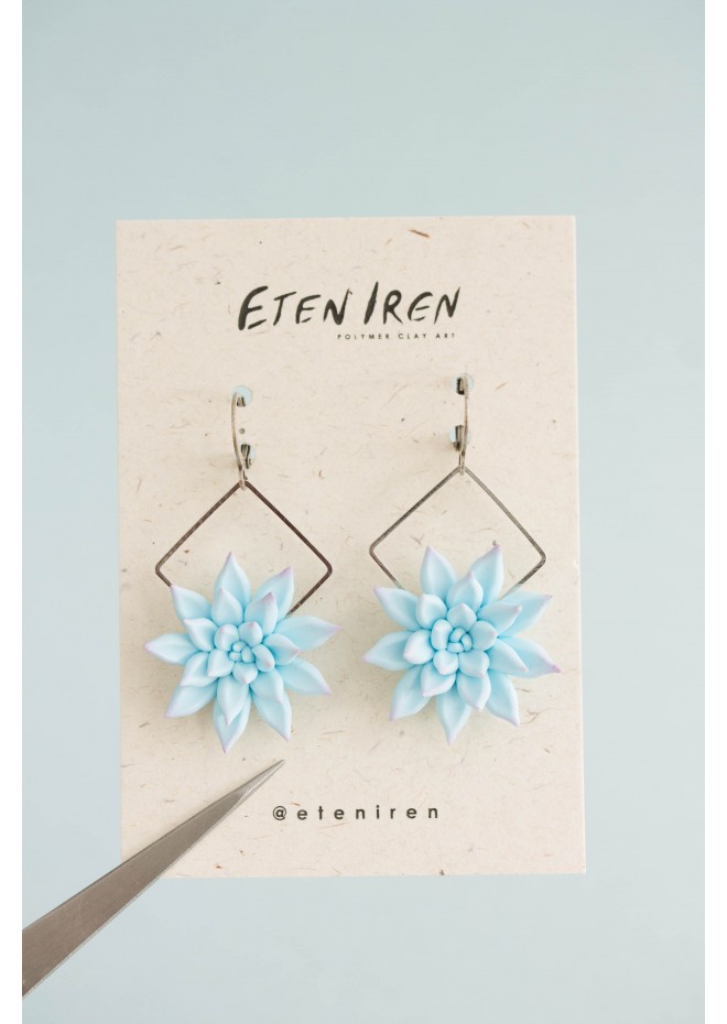 Blue Succulent Dangle Earrings