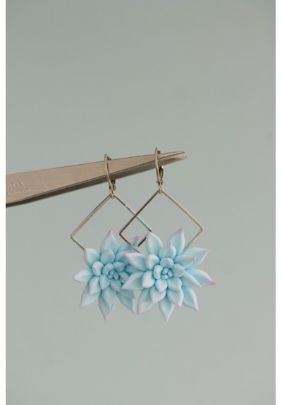Blue Succulent Dangle Earrings