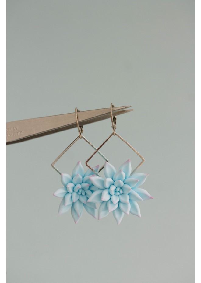 Blue Succulent Dangle Earrings