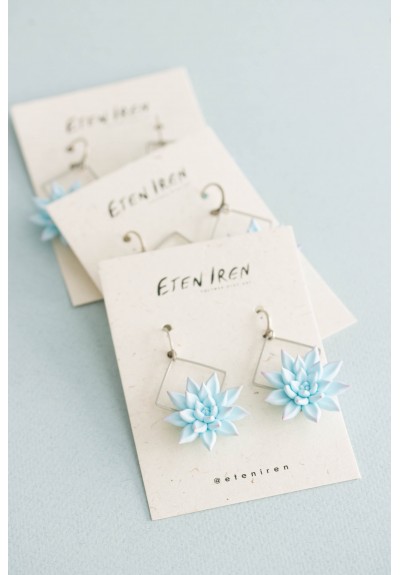 Blue Succulent Dangle Earrings