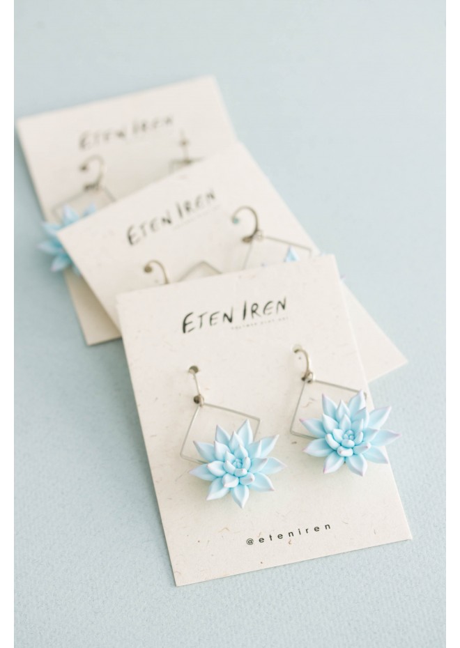 Blue Succulent Dangle Earrings