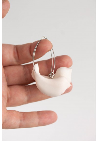 White Birds statement drop earrings Minimalistic style