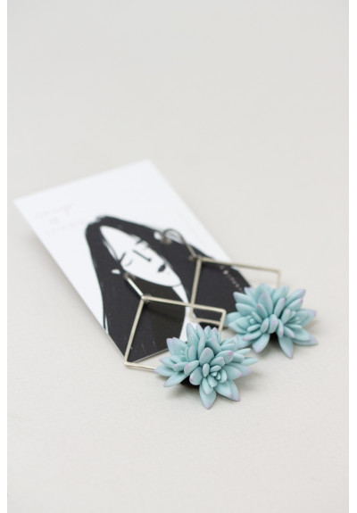 Blue Succulent Dangle Earrings