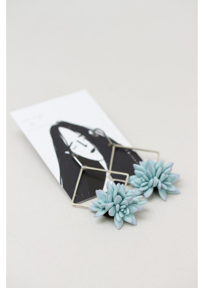 Blue Succulent Dangle Earrings