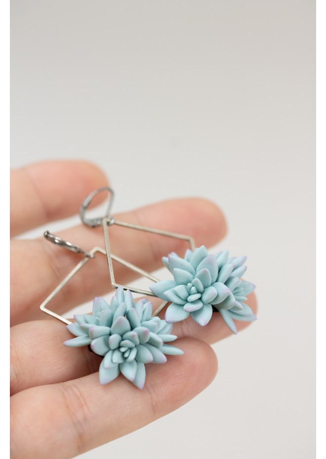 Blue Succulent Dangle Earrings