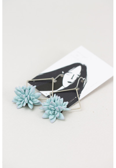 Blue Succulent Dangle Earrings