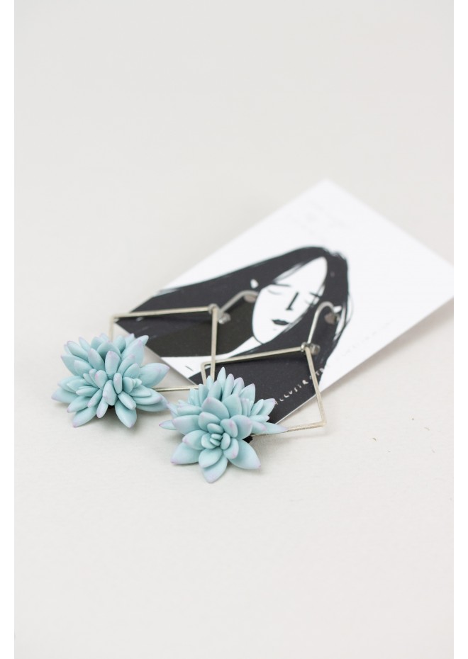 Blue Succulent Dangle Earrings