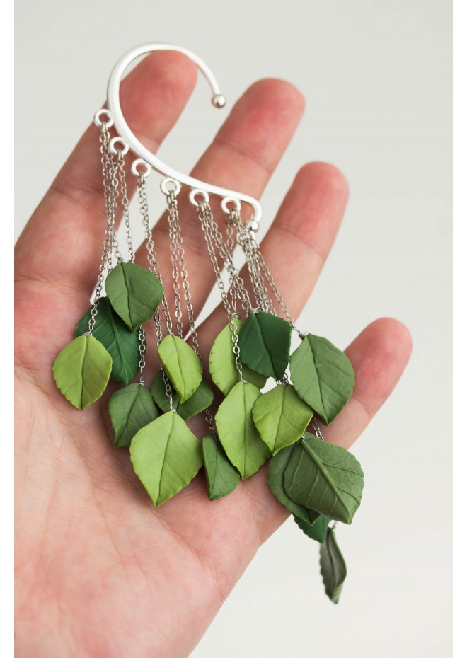 Green Leafs Statement cuff earrings