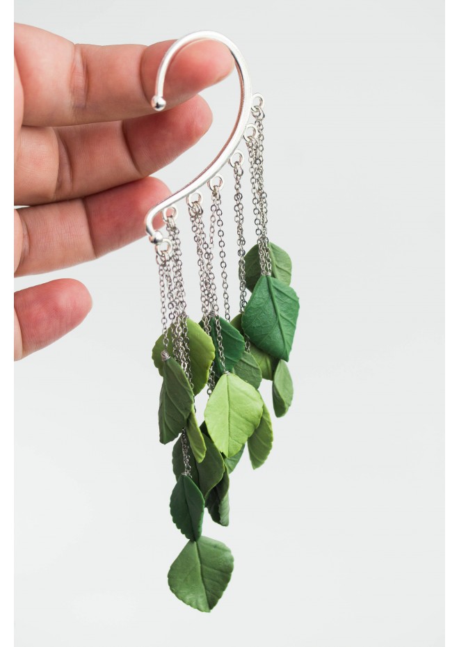 Green Leafs Statement cuff earrings