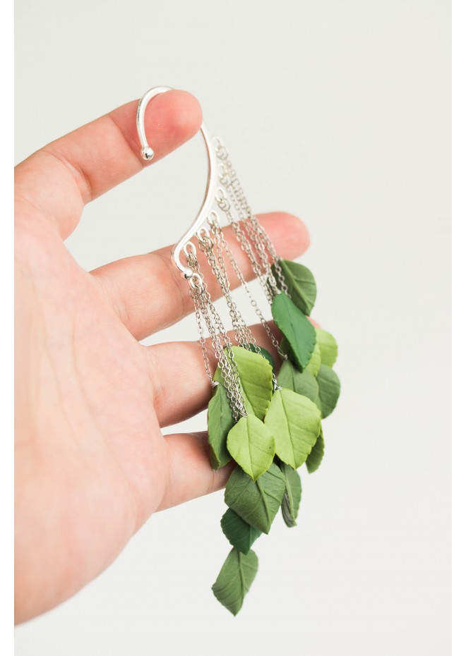 Green Leafs Statement cuff earrings