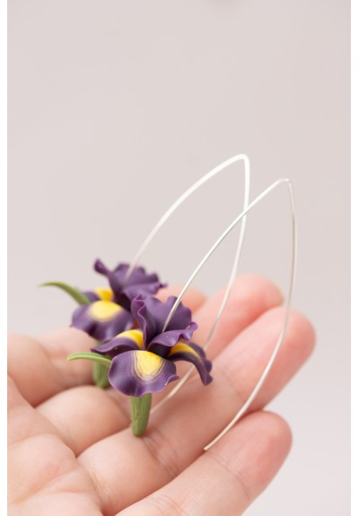 Purple Delicate Iris Bloom Earrings: Handcrafted, Lightweight & Comfortable
