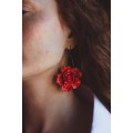 Red gold Flowers Statement earrings, polymer clay earrings