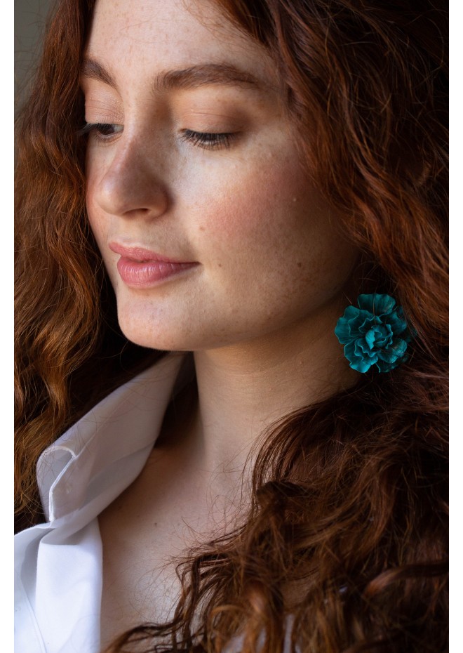 Blue gold Flowers Statement earrings, polymer clay earrings
