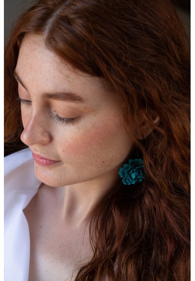 Blue gold Flowers Statement earrings, polymer clay earrings