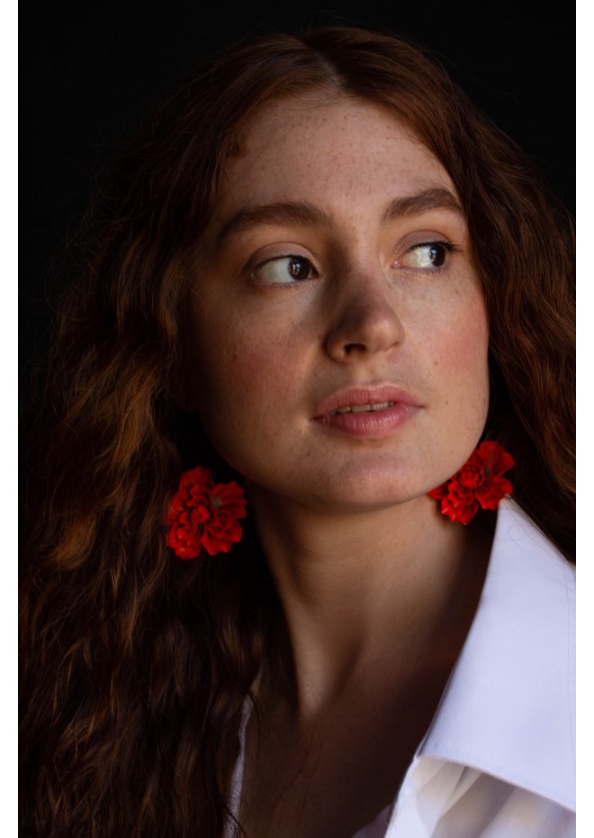 Red gold Flowers Statement earrings, polymer clay earrings