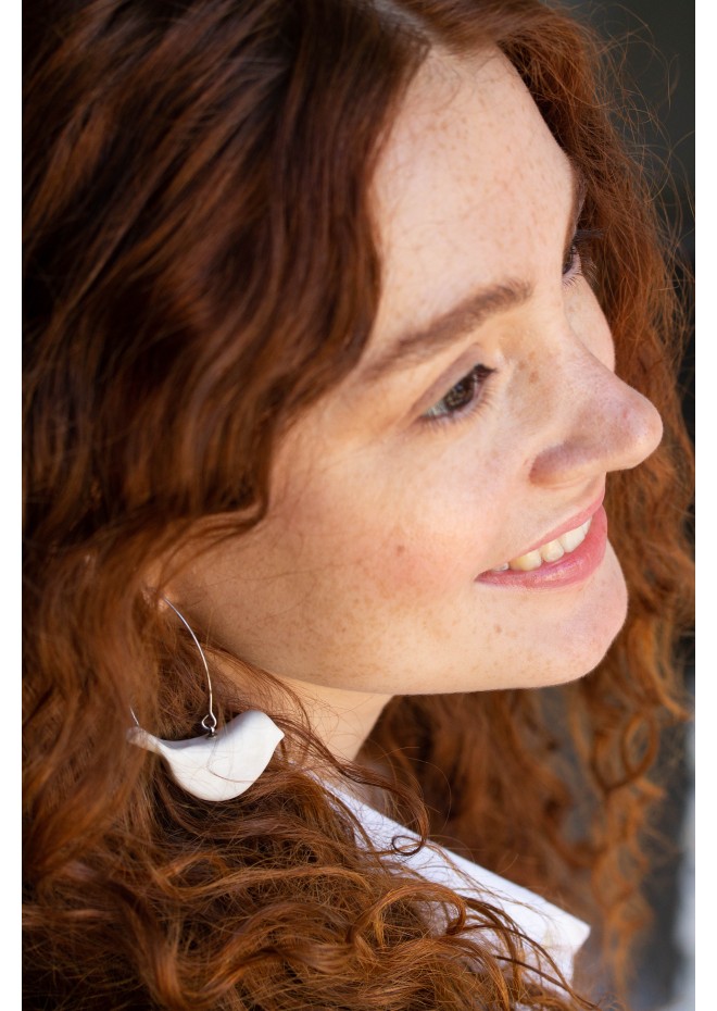 White Birds statement drop earrings Minimalistic style