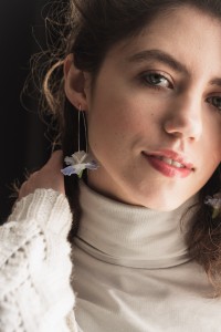 Baby blue Iris Flower dangle earrings, lightweight and comfortable earrings, made from polymer clay, by EtenIren