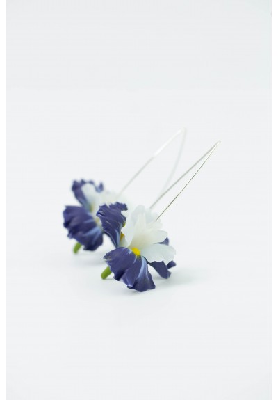 Blue Iris Flower dangle earrings, lightweight and comfortable earrings, made from polymer clay, by EtenIren