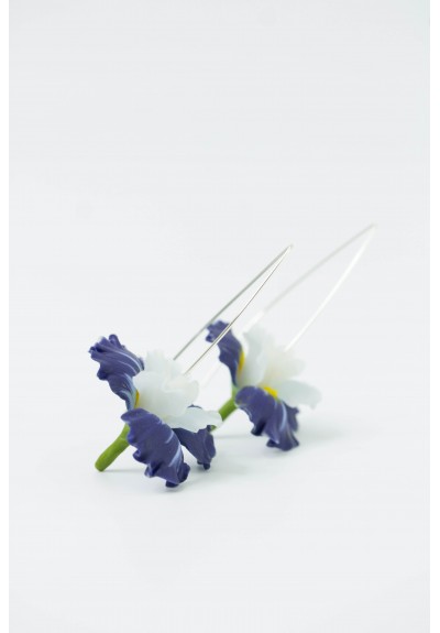 Blue Iris Flower dangle earrings, lightweight and comfortable earrings, made from polymer clay, by EtenIren