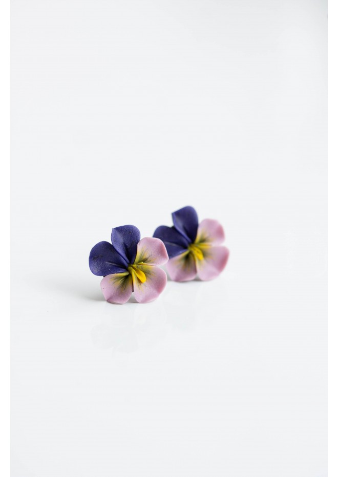 Pansy Earrings Stud Clip-on earrings - Flower Stud Earrings Jewelry, Bridal and Bridesmaid Earrings, Hypoallergenic Studs