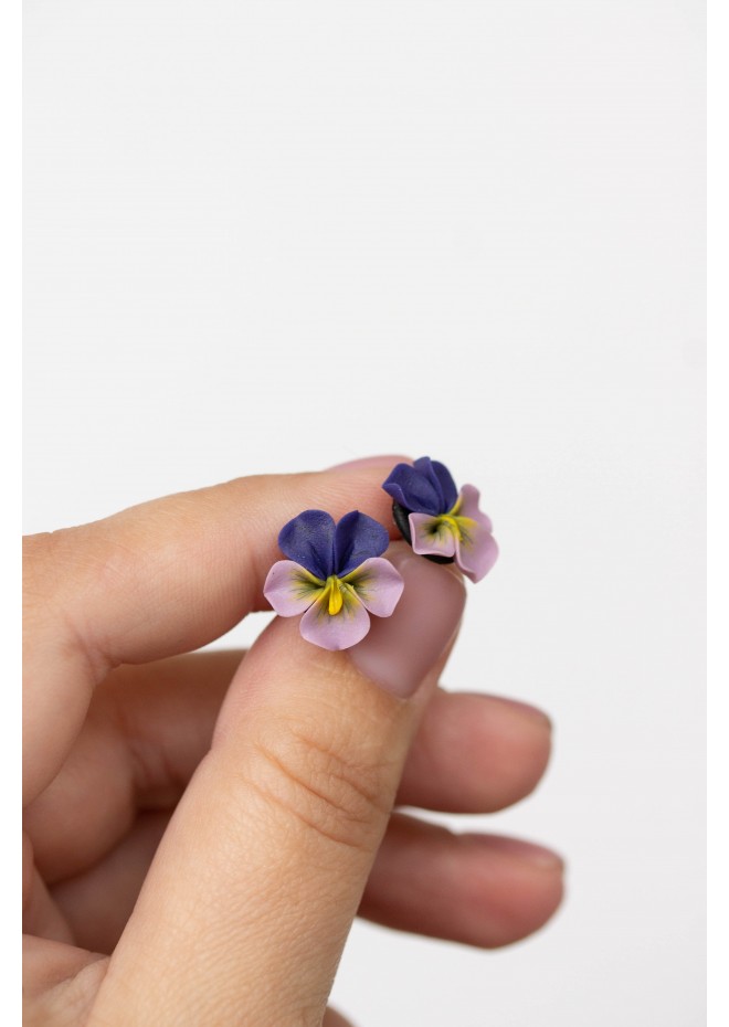 Pansy Earrings Stud Clip-on earrings - Flower Stud Earrings Jewelry, Bridal and Bridesmaid Earrings, Hypoallergenic Studs