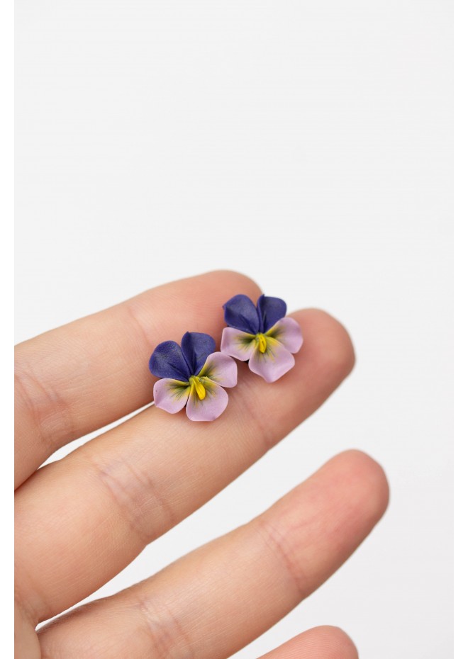 Pansy Earrings Stud Clip-on earrings - Flower Stud Earrings Jewelry, Bridal and Bridesmaid Earrings, Hypoallergenic Studs