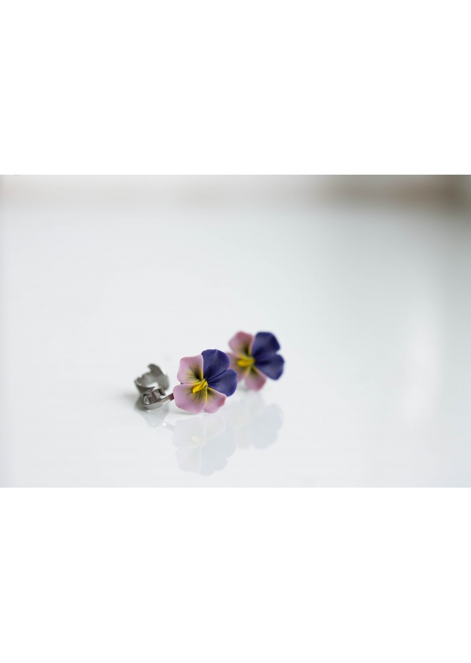 Pansy Earrings Stud Clip-on earrings - Flower Stud Earrings Jewelry, Bridal and Bridesmaid Earrings, Hypoallergenic Studs