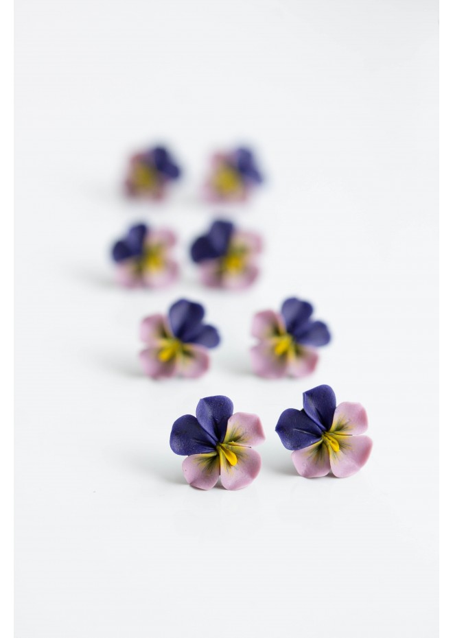 Pansy Earrings Stud Clip-on earrings - Flower Stud Earrings Jewelry, Bridal and Bridesmaid Earrings, Hypoallergenic Studs