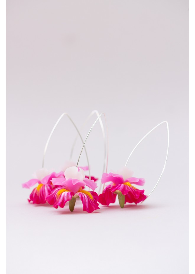 Pink Iris Drop Earrings