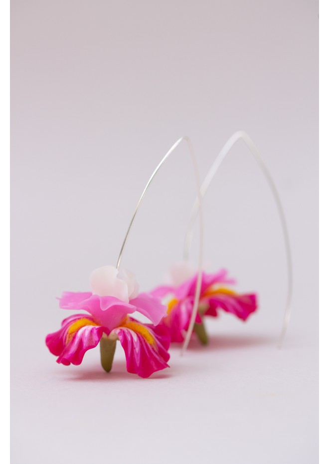 Pink Iris Drop Earrings