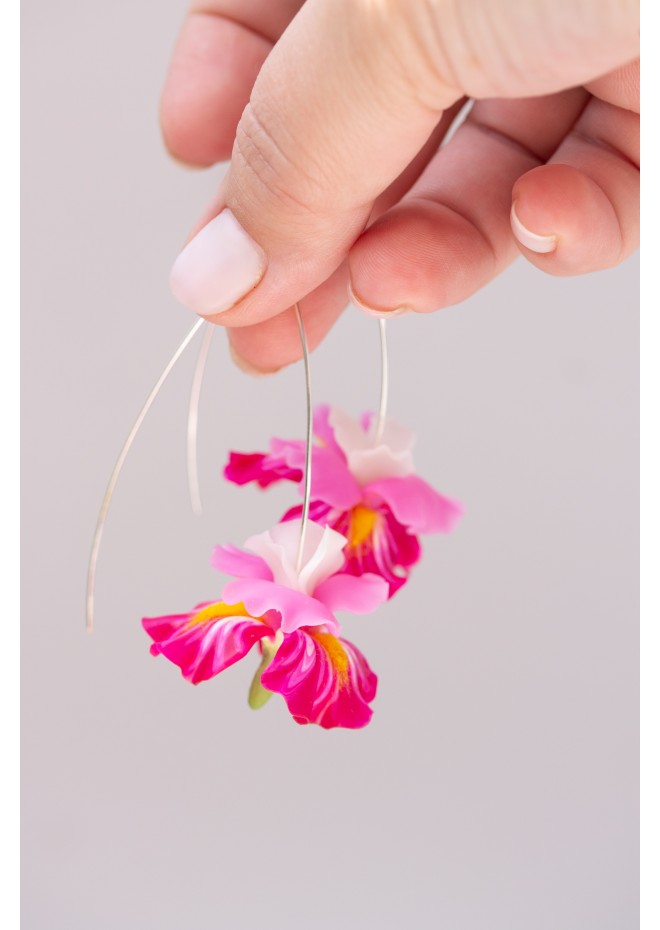 Pink Iris Drop Earrings