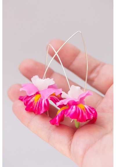 Pink Iris Drop Earrings