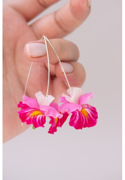 Pink Iris Drop Earrings