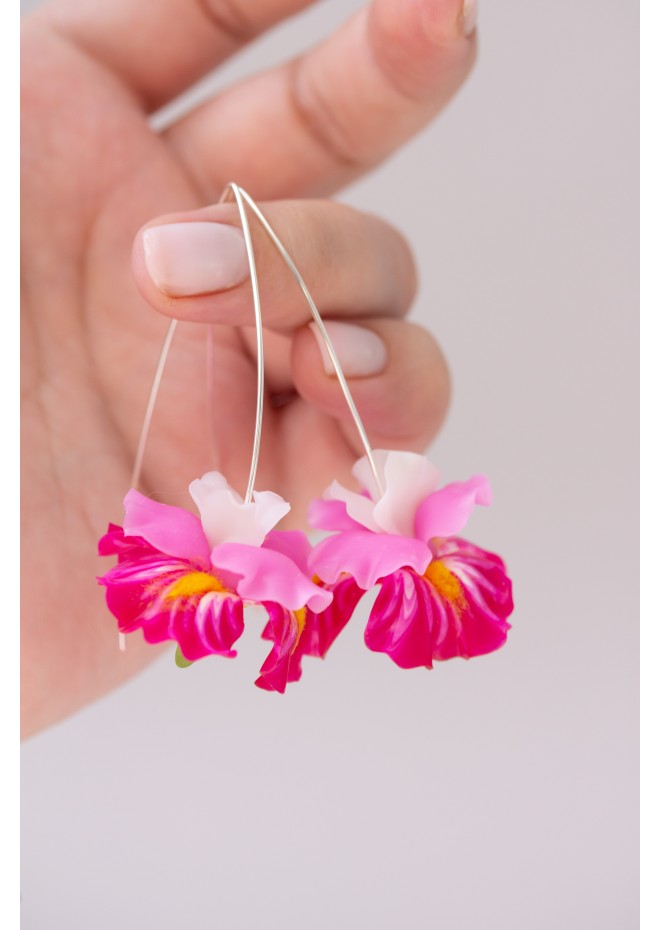 Pink Iris Drop Earrings