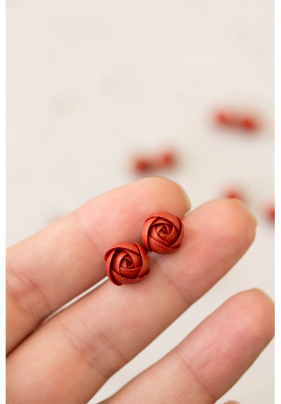 Burnt Orange Ranunculus Rose Stud Earrings